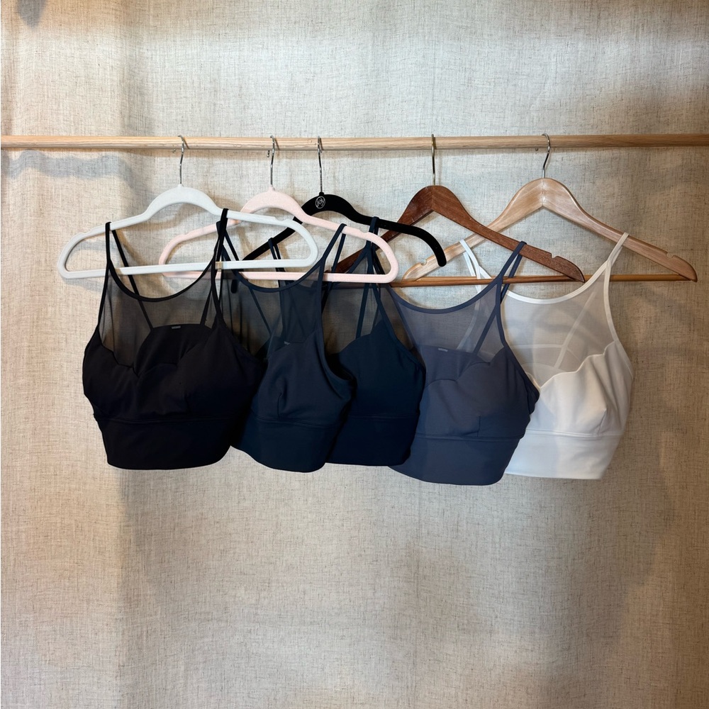 6 Lululemon Athletica Black, Navy, light grey blue and White Mesh Bras
